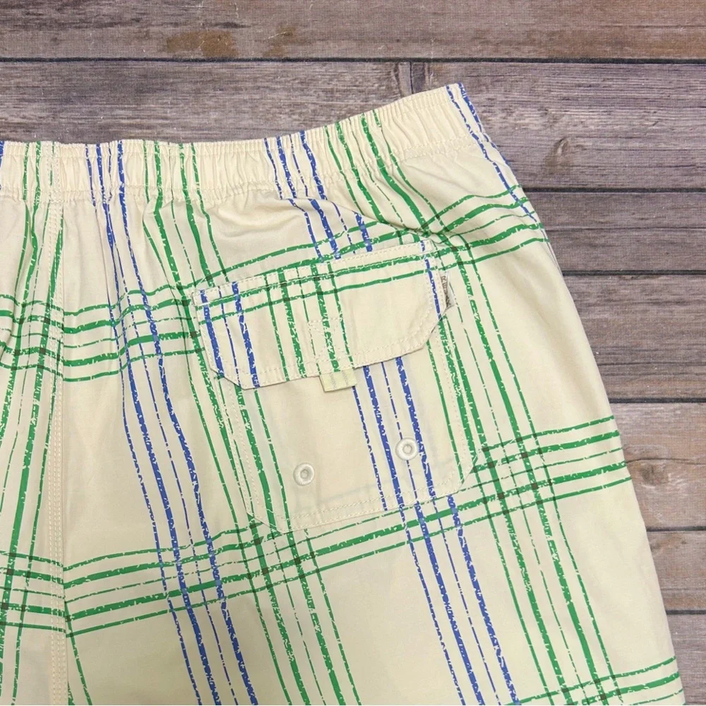 Tommy Bahama Ivory Green Blue Plaid Company Elastic Waistband Swim Trunks XL NWT
